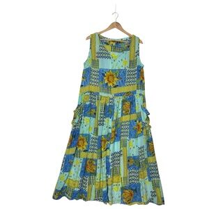 BILA sz Medium (running big) Maxi Dress Patchwork Pockets Flowy Sunflowers